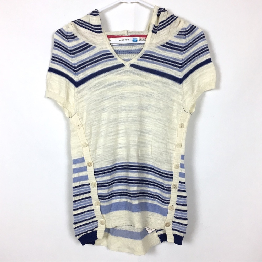 Anthropologie Sparrow Short Sleeve Hoodie Cream